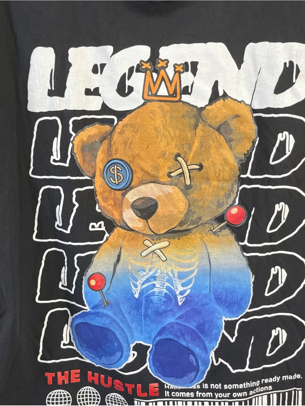 OG LEGEND the Hustle Legendary Bear Graphic T-Shirt Black 2XL Cotton/Polyester